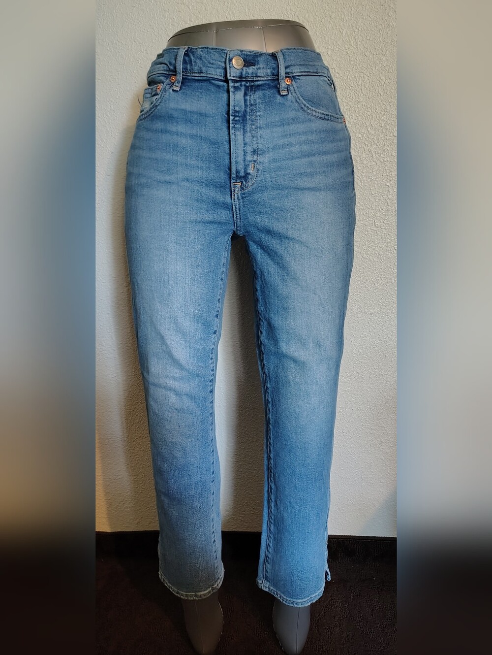 Gap Vintage Slim Mid Rise Straight Leg Jeans Blue Women Waist 30 Sz 10 Split Hem